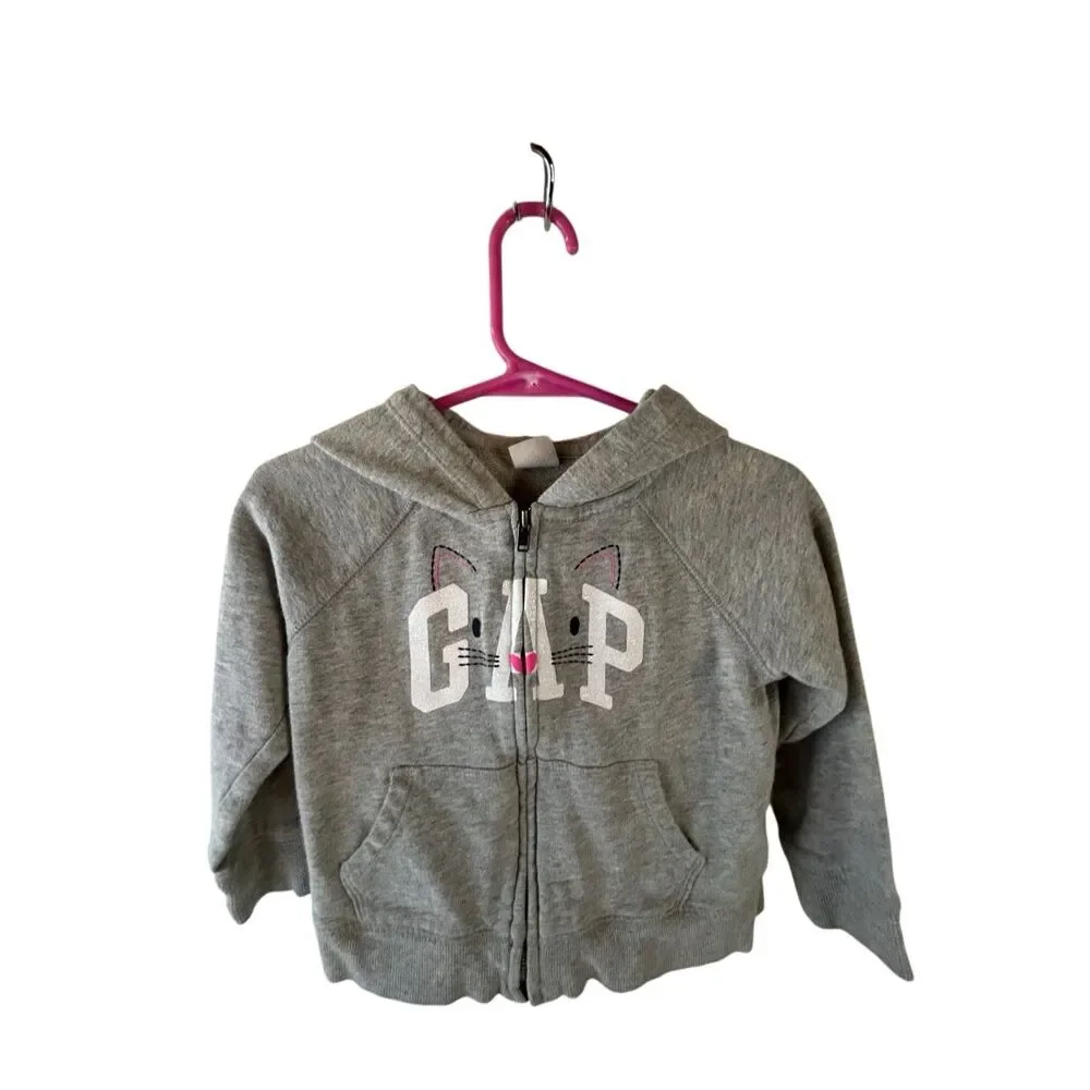 Gap‎ 2t girls zipper hoodie gray kitty jacket